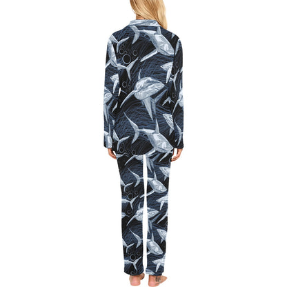 Shark Print Pattern Women's Long Pajama Set