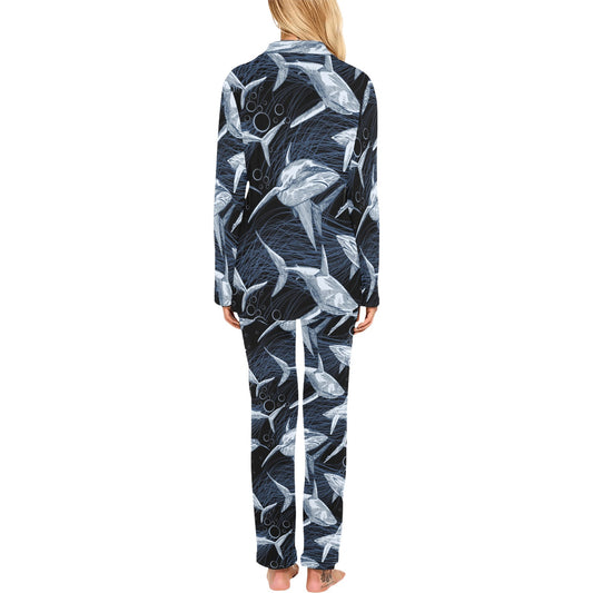 Shark Print Pattern Women's Long Pajama Set