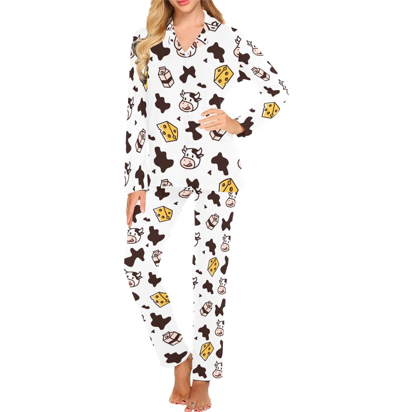 Cow Pattern Print Design 06 Women's Long Pajama Set
