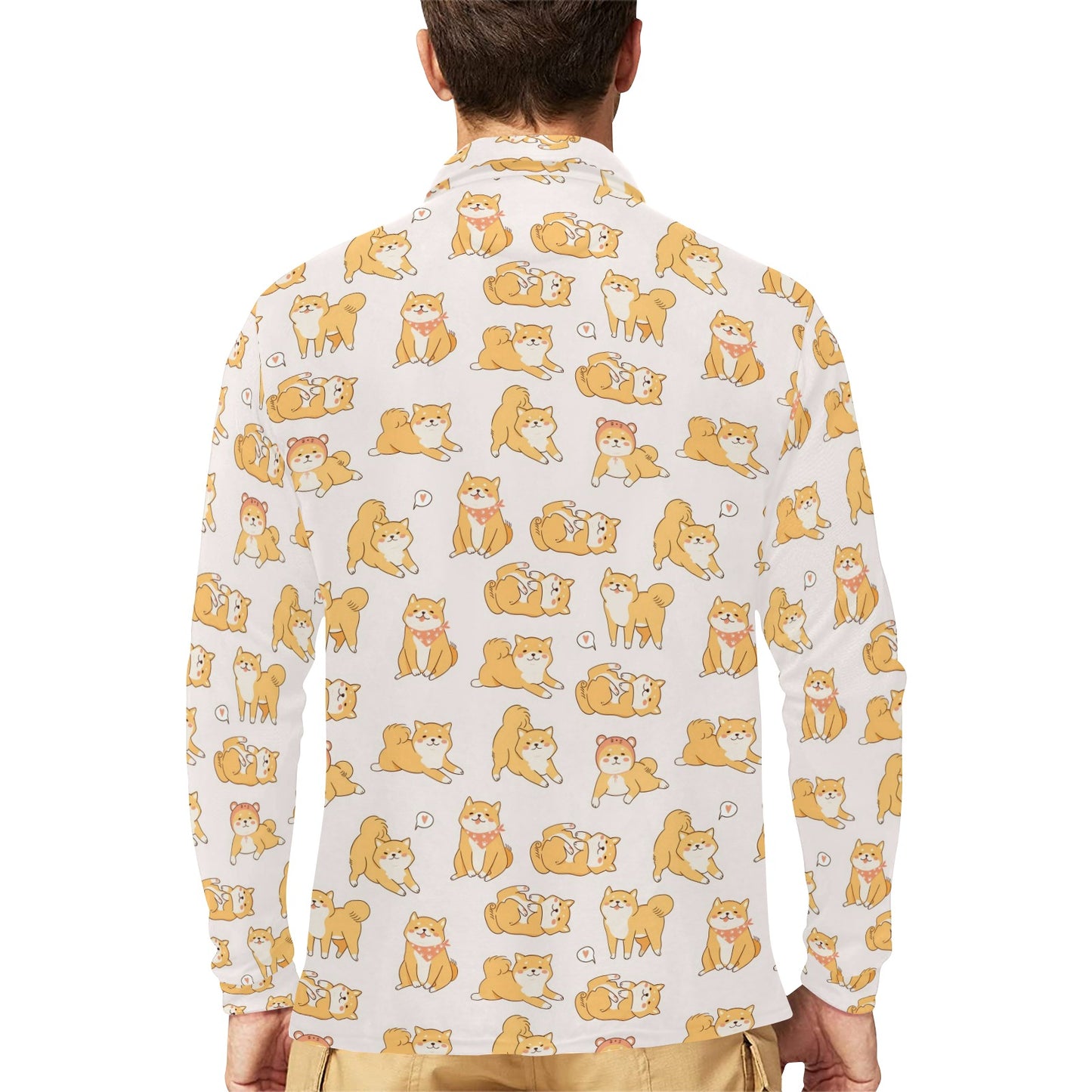 Shiba Inu Print Design LKS308 Long Sleeve Polo Shirt For Men's
