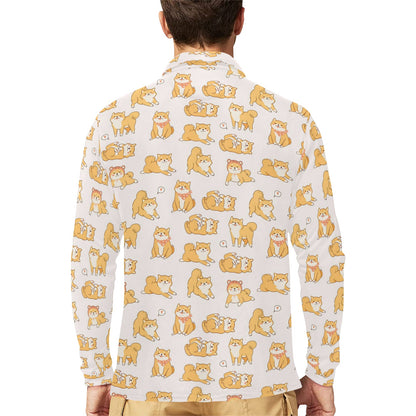 Shiba Inu Print Design LKS308 Long Sleeve Polo Shirt For Men's
