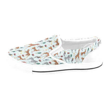 Safari Animal Print Design LKS306 White Slip Ons Canvas Women's Shoes