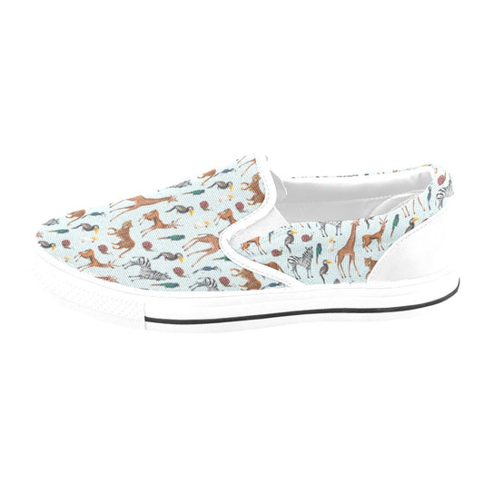 Safari Animal Print Design LKS306 White Slip Ons Canvas Women's Shoes