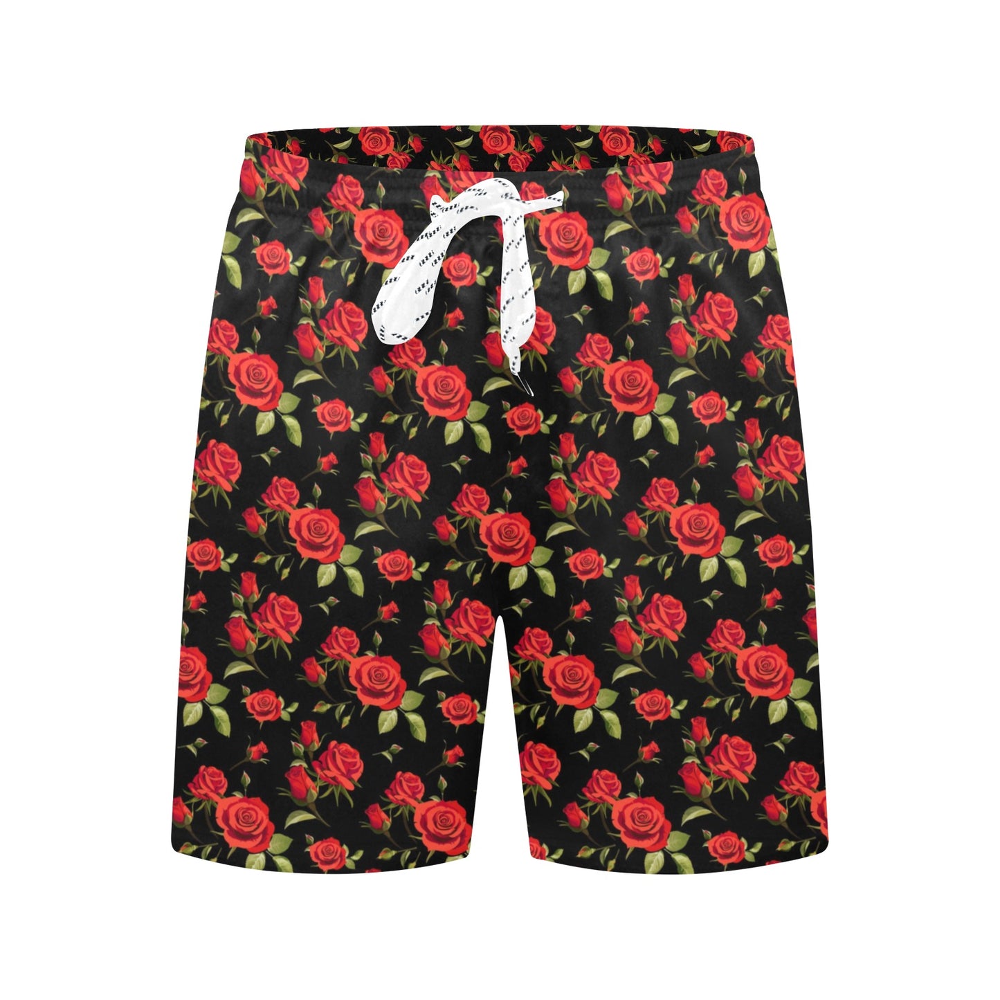 Red Rose Themed Print Men's Swim Trunks Beach Shorts