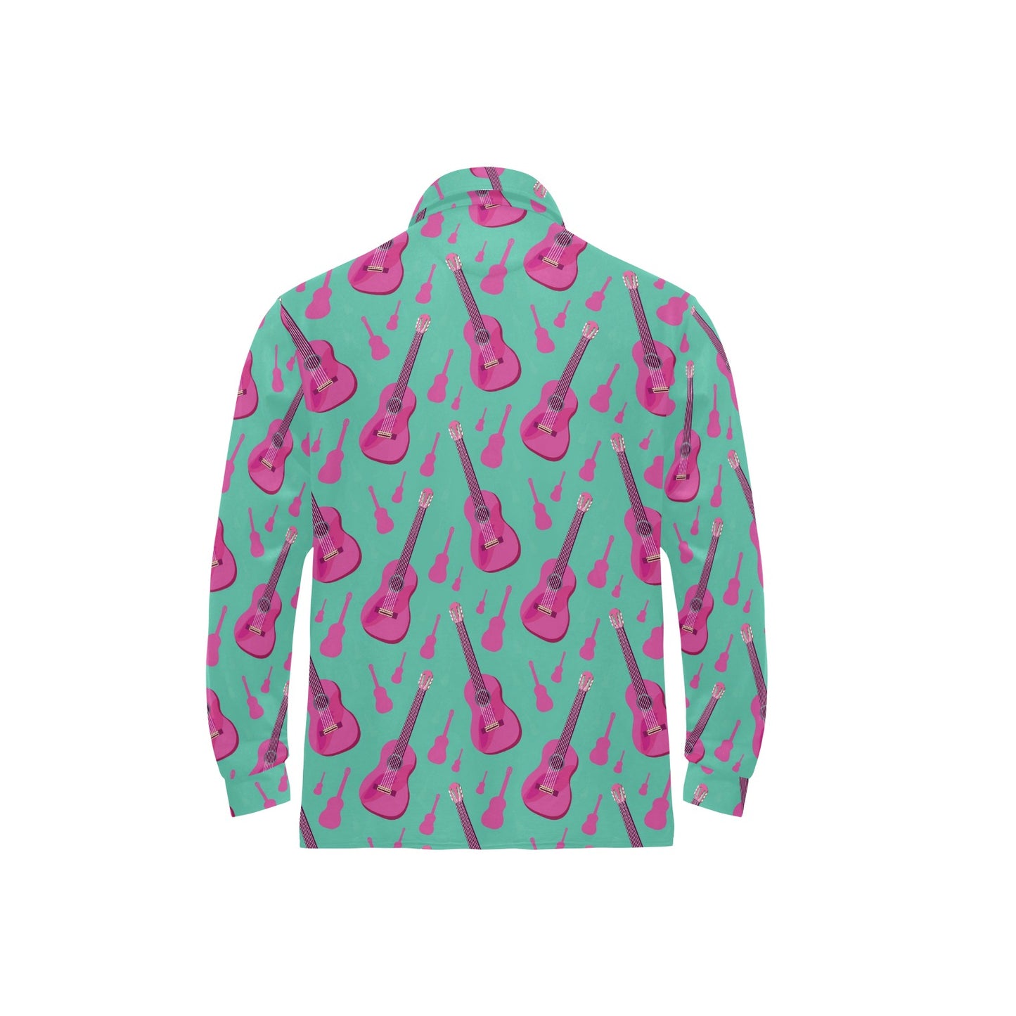 Acoustic Guitar Print Design LKS405 Long Sleeve Polo Shirt For Men's