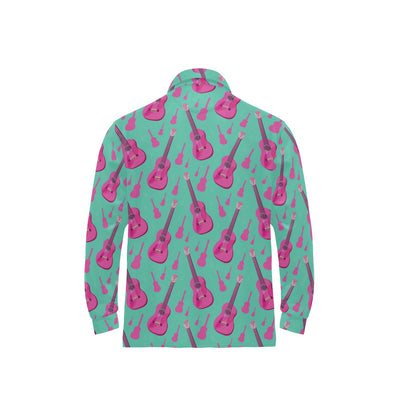 Acoustic Guitar Print Design LKS405 Long Sleeve Polo Shirt For Men's
