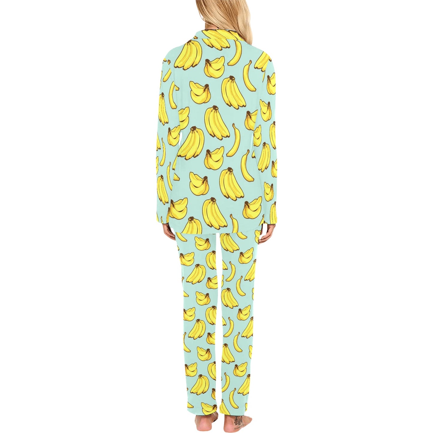 Banana Pattern Print Design BA04 Women's Long Pajama Set