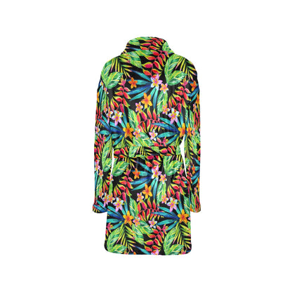Heliconia Pattern Print Design HL09 Women's Fleece Robe