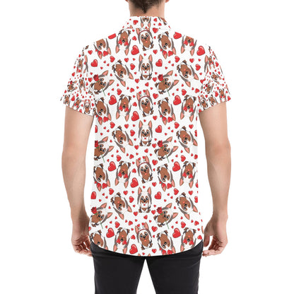 Silky Terriers Heart Print Design LKS302 Men Short Sleeve Button Up Shirt