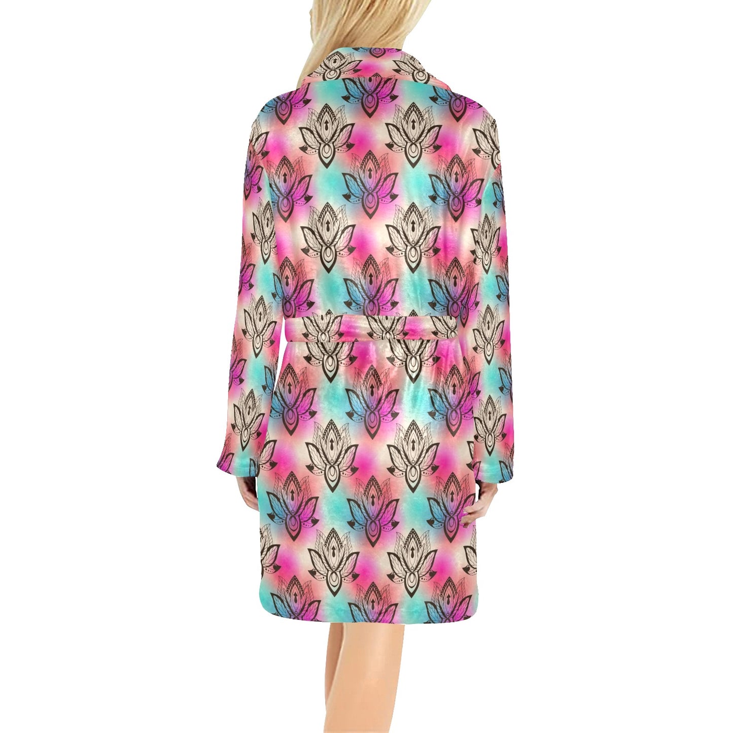 lotus Boho Pattern Print Design LO02 Women's Fleece Robe