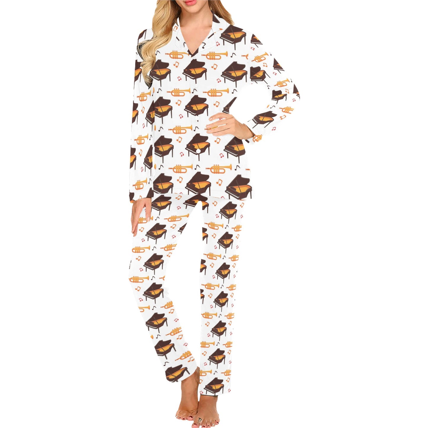 Piano Print Design LKS406 Women's Long Pajama Set