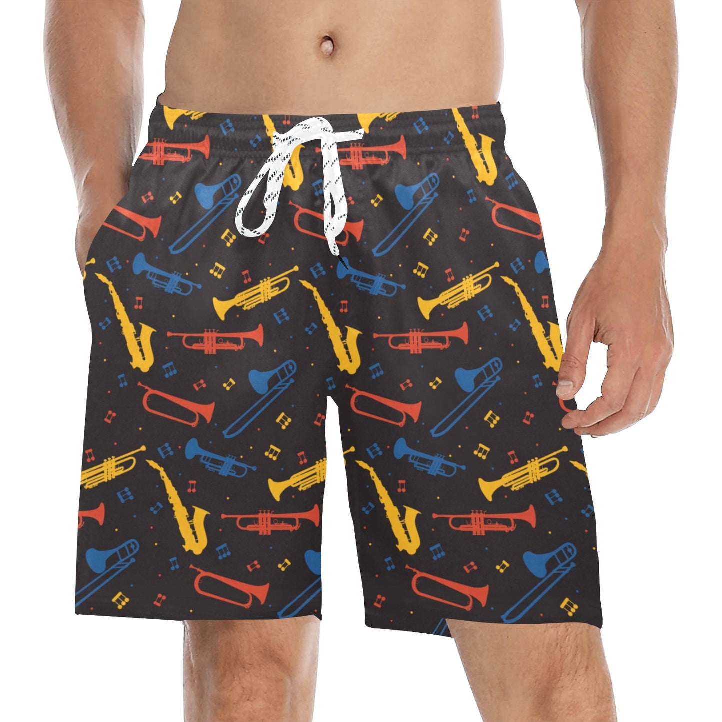 Saxophone Print Design LKS407 Men's Swim Trunks Beach Shorts