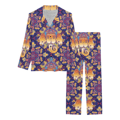Ganesha Pattern Print Design 01 Women's Long Pajama Set