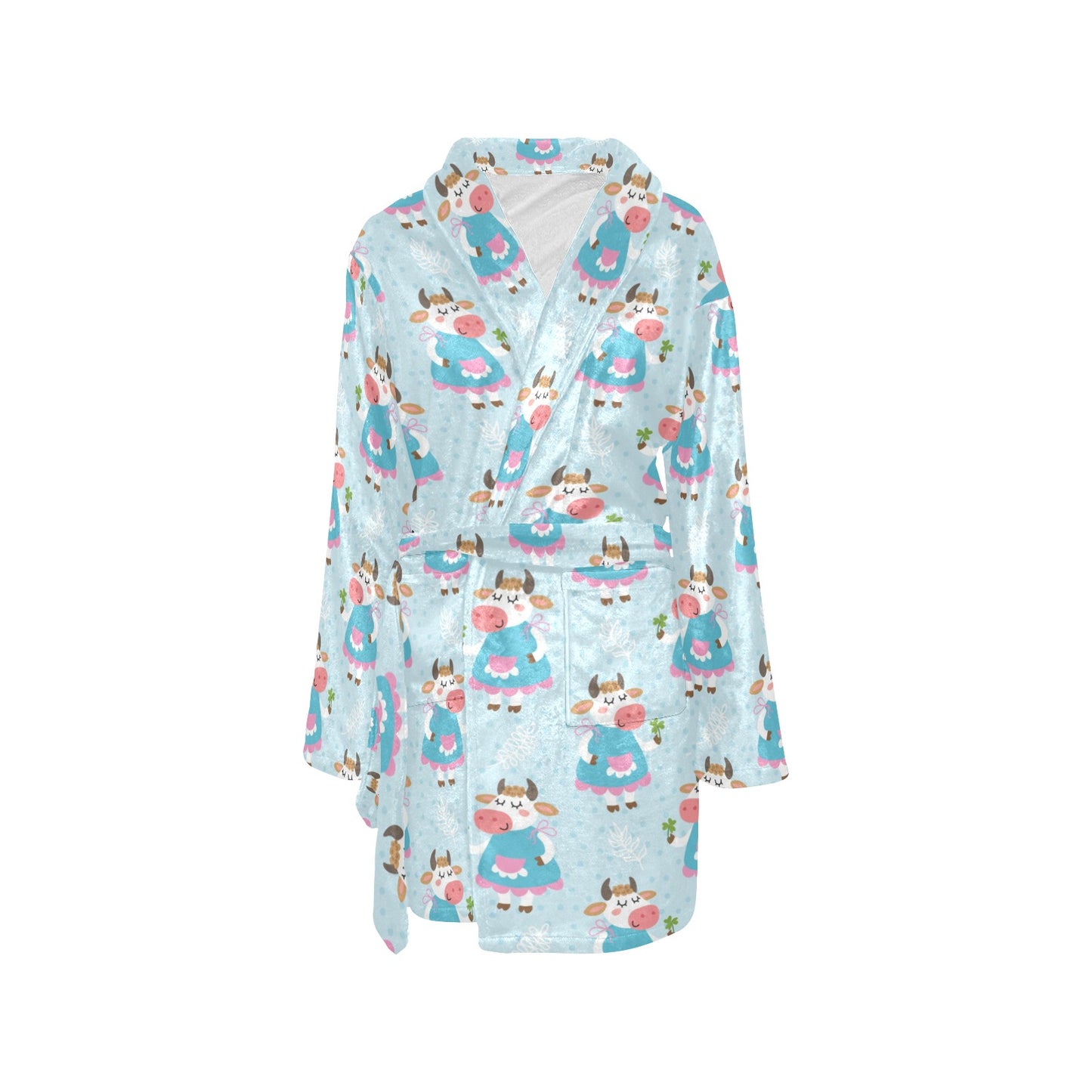 Cattle Happy Pattern Print Design 03 Women's Fleece Robe