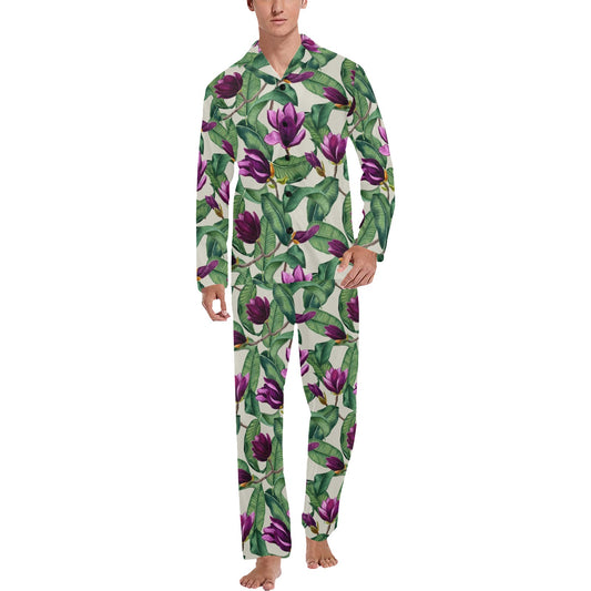Magnolia Pattern Print Design MAG07 Men's Long Pajama Set
