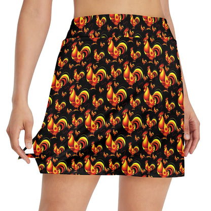 Rooster Print Themed 17" Golf & Pickleball Skort with Pockets
