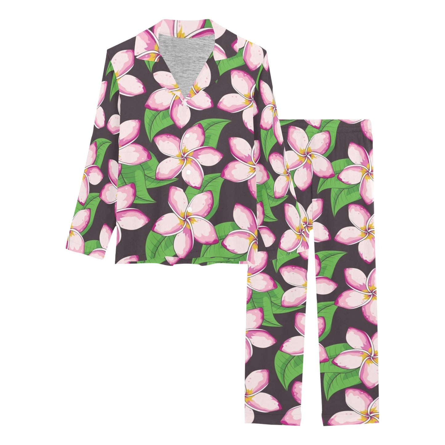 Pink Plumeria Pattern Print Design PM019 Women's Long Pajama Set
