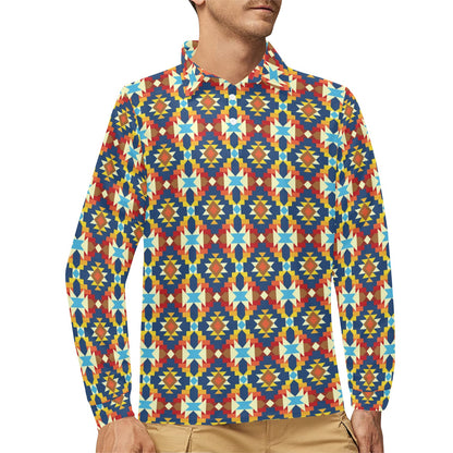 Aztec Pattern Print Design 01 Long Sleeve Polo Shirt For Men's