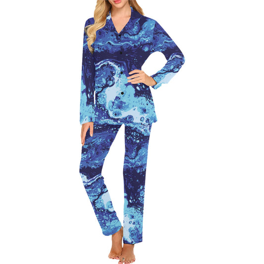 Ocean Liquid Pattern Print Design A03 Women's Long Pajama Set
