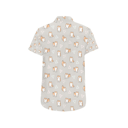 Shiba Inu Print Design LKS307 Men Short Sleeve Button Up Shirt