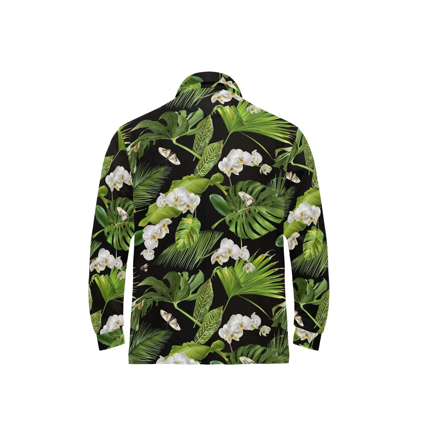 Tropical Flower Pattern Print Design TF026 Long Sleeve Polo Shirt For Men's