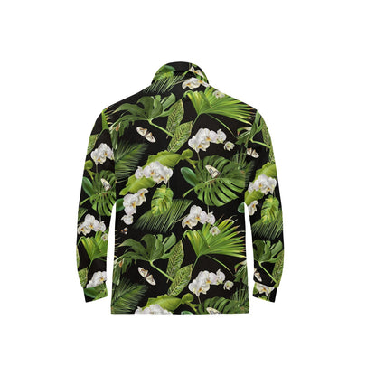 Tropical Flower Pattern Print Design TF026 Long Sleeve Polo Shirt For Men's