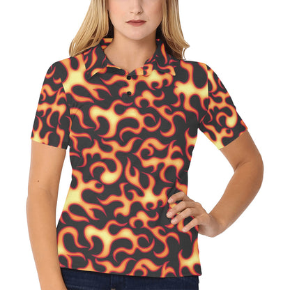 Flame Fire Themed Print Women's Polo Shirt