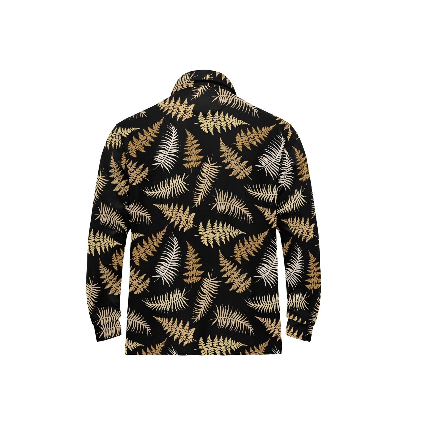 Fern Leave Bright Print Pattern Long Sleeve Polo Shirt For Men's
