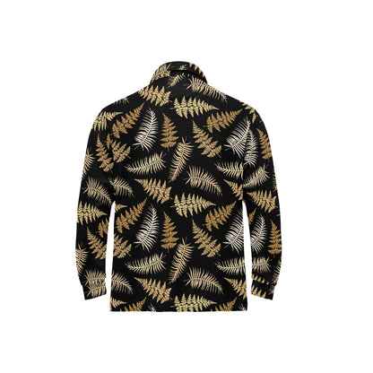 Fern Leave Bright Print Pattern Long Sleeve Polo Shirt For Men's