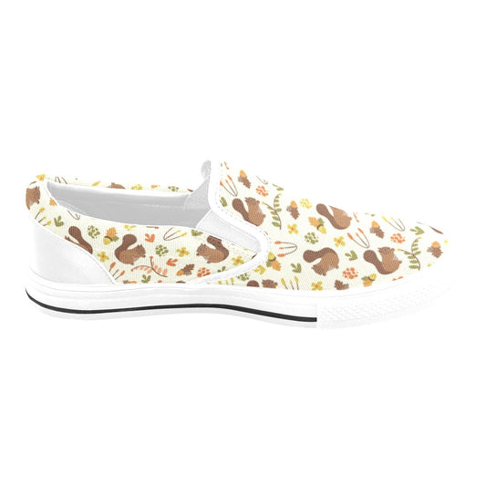 Squirrel Print Design LKS3010 White Slip Ons Canvas Women's Shoes