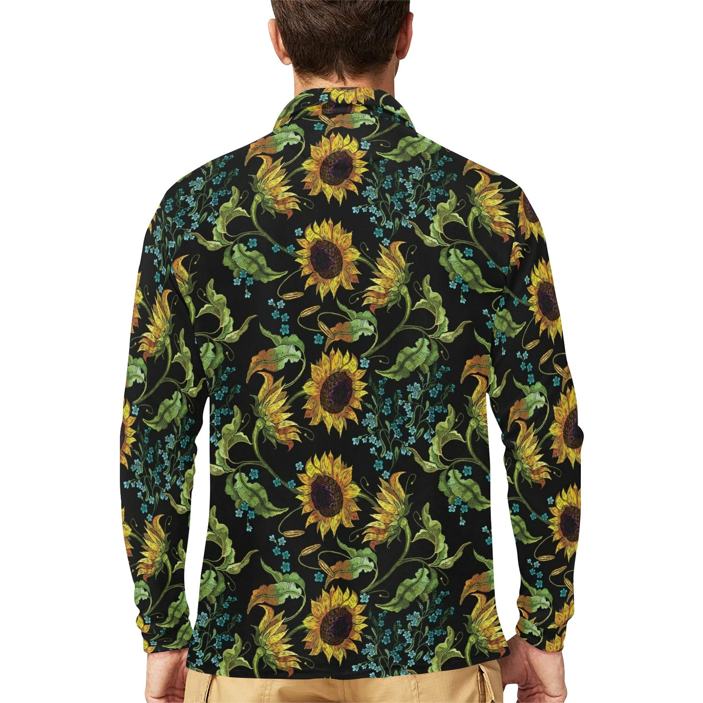Sunflower Print Design LKS308 Long Sleeve Polo Shirt For Men's