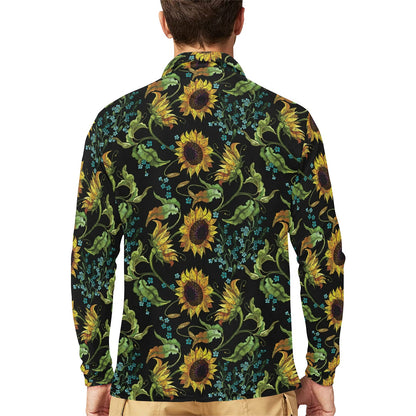Sunflower Print Design LKS308 Long Sleeve Polo Shirt For Men's