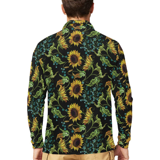Sunflower Print Design LKS308 Long Sleeve Polo Shirt For Men's