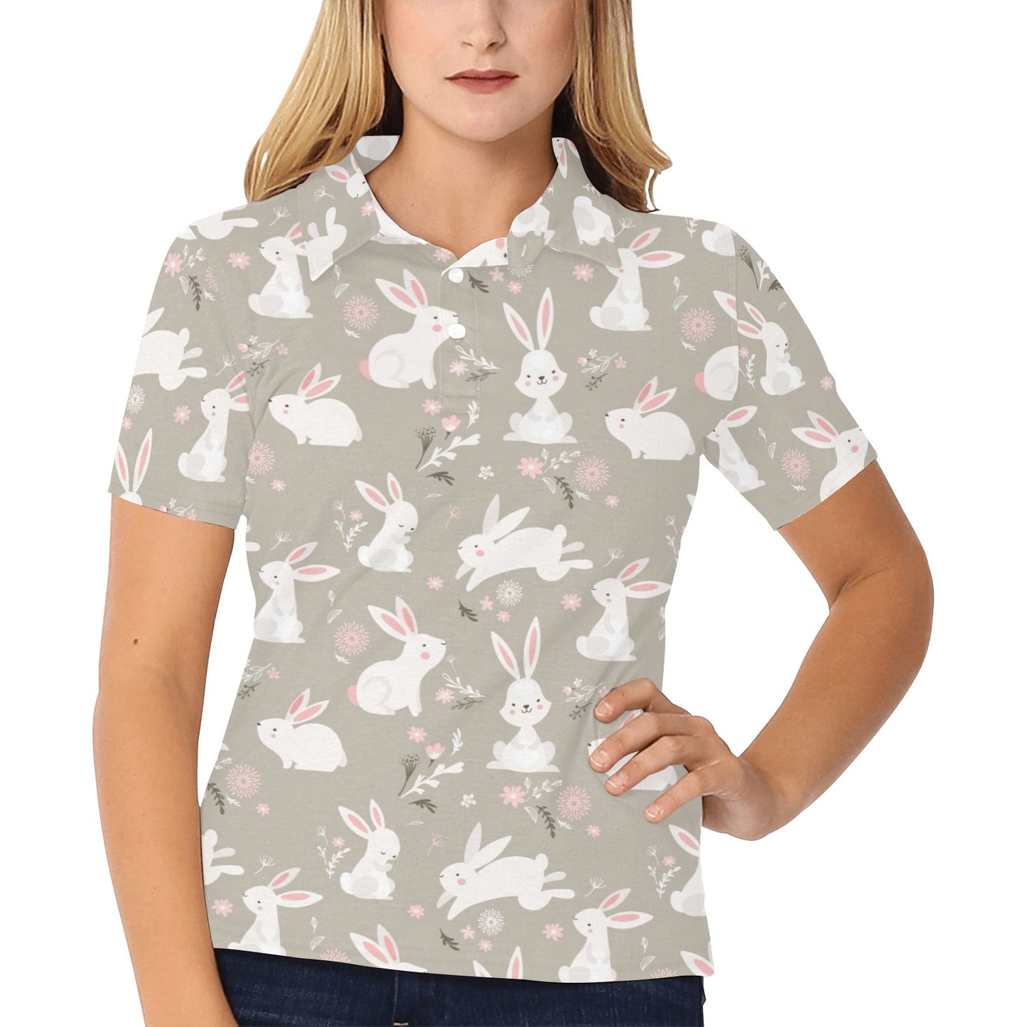Rabbit Pattern Print Design RB03 Women's Polo Shirt