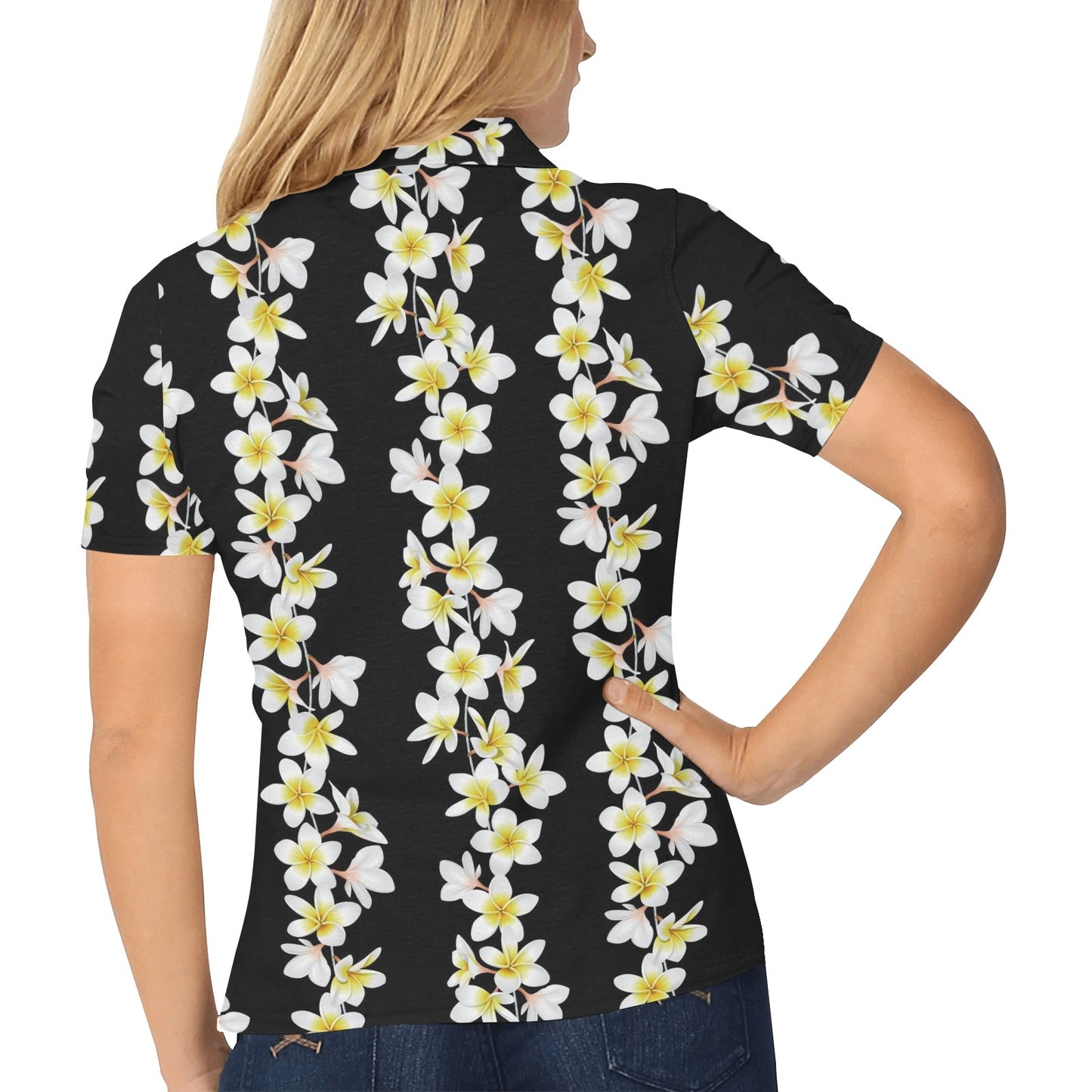 White Plumeria Pattern Print Design PM08 Women's Polo Shirt