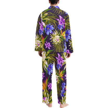 Water Lily Pattern Print Design WL08 Men's Long Pajama Set
