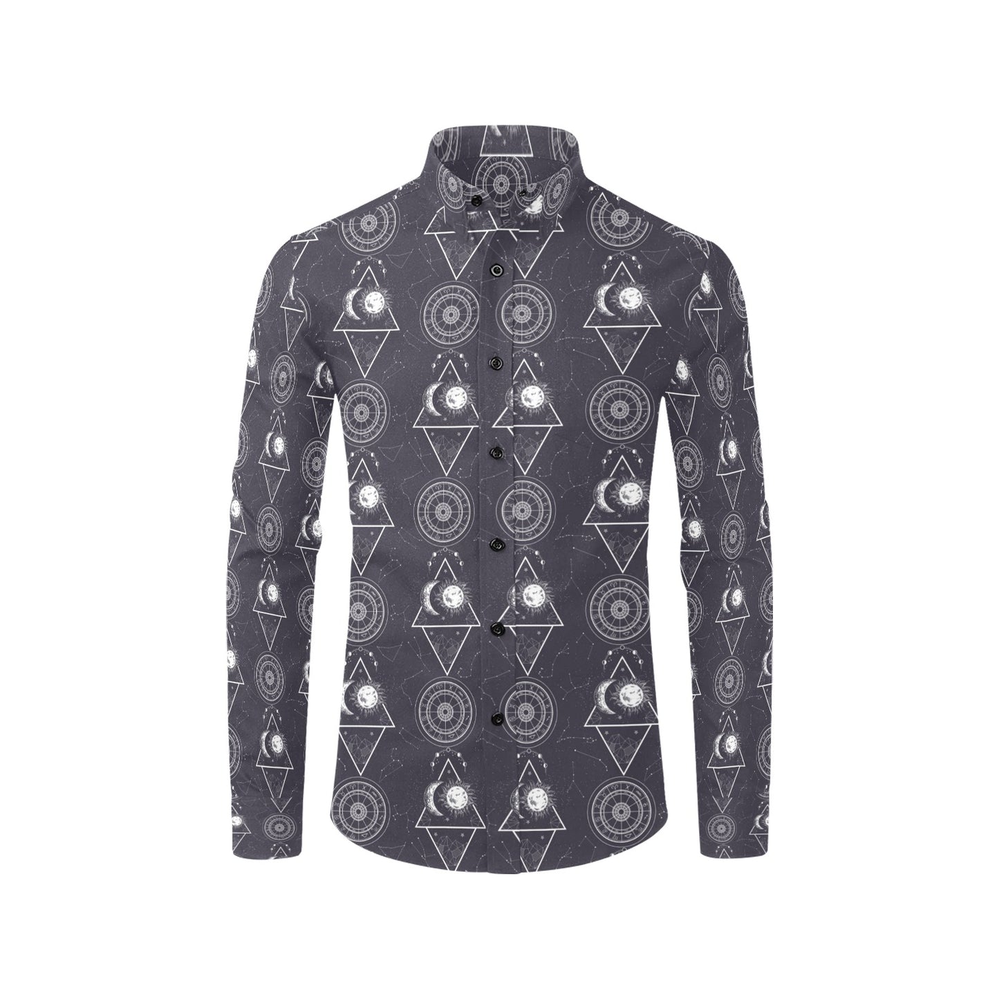Sun Moon Print Design LKS309 Men's Long Sleeve Dress Shirt
