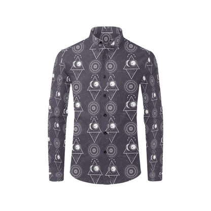 Sun Moon Print Design LKS309 Men's Long Sleeve Dress Shirt