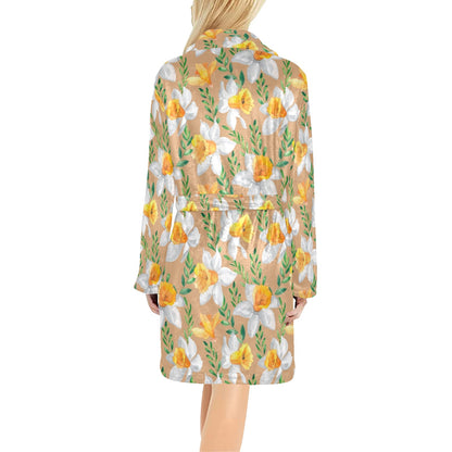 Daffodils Pattern Print Design DF04 Women's Fleece Robe