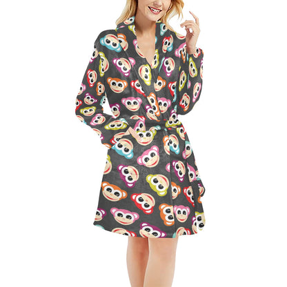 Monkey Head Design Themed Print Women's Fleece Robe