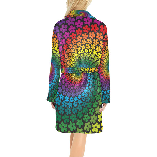Flower Power Rainbow Spiral Print Women's Fleece Robe
