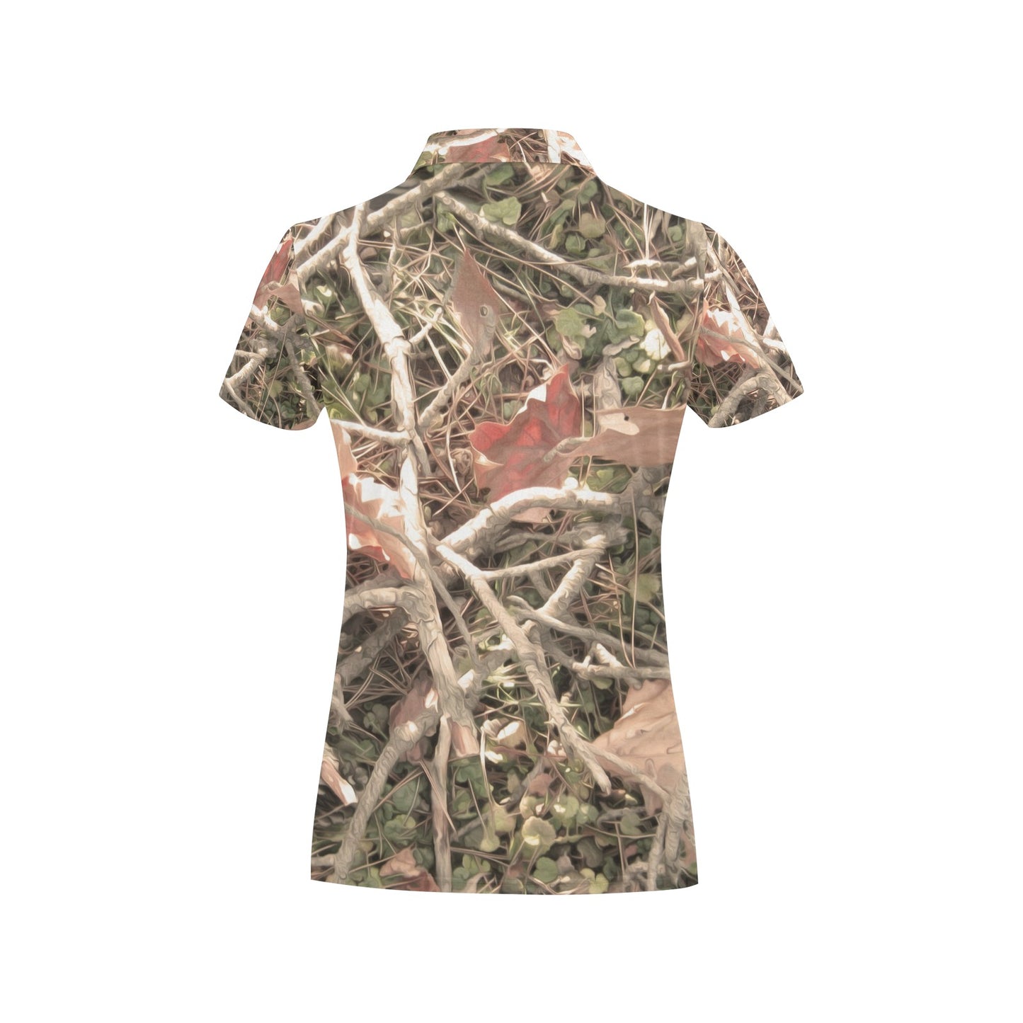 Camouflage Realistic Tree Authumn Print Women's Polo Shirt