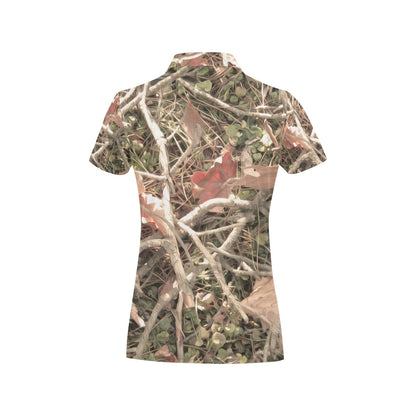 Camouflage Realistic Tree Authumn Print Women's Polo Shirt