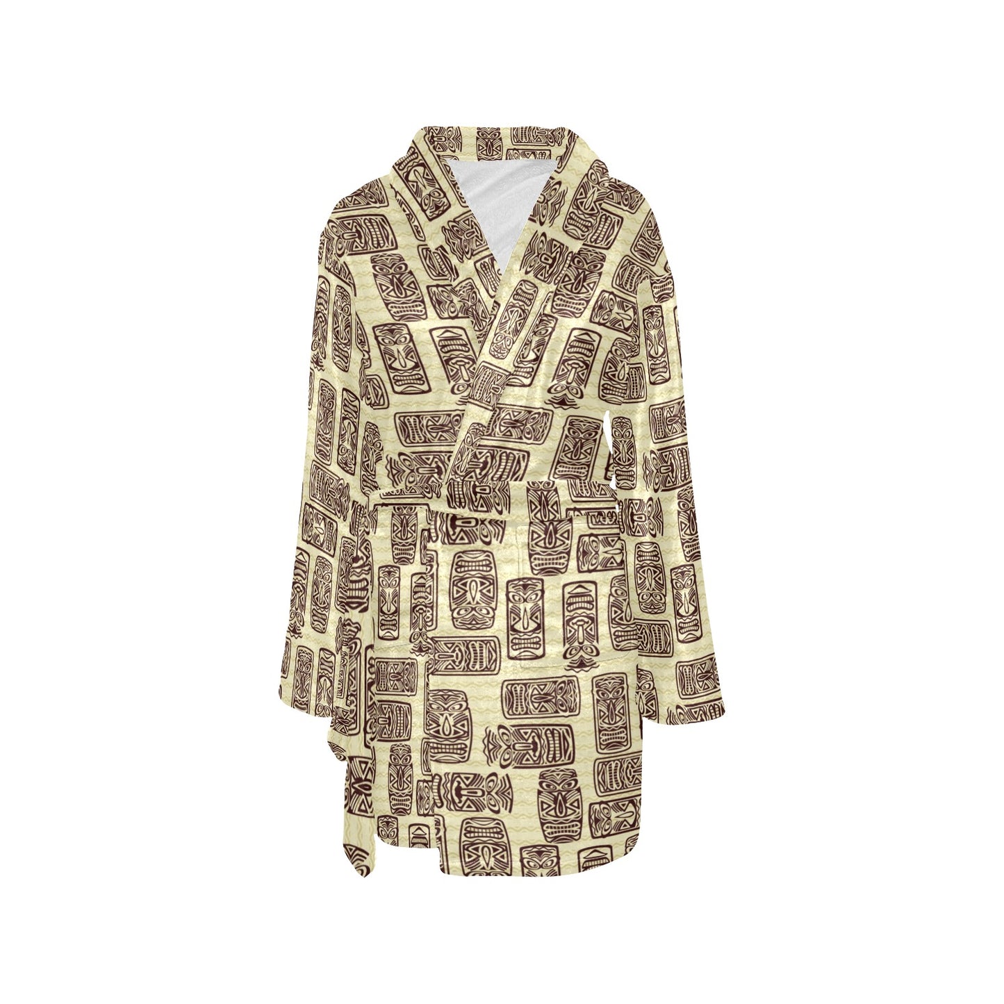 Tiki Brown Mask Print Women's Fleece Robe