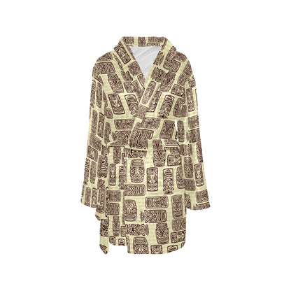 Tiki Brown Mask Print Women's Fleece Robe