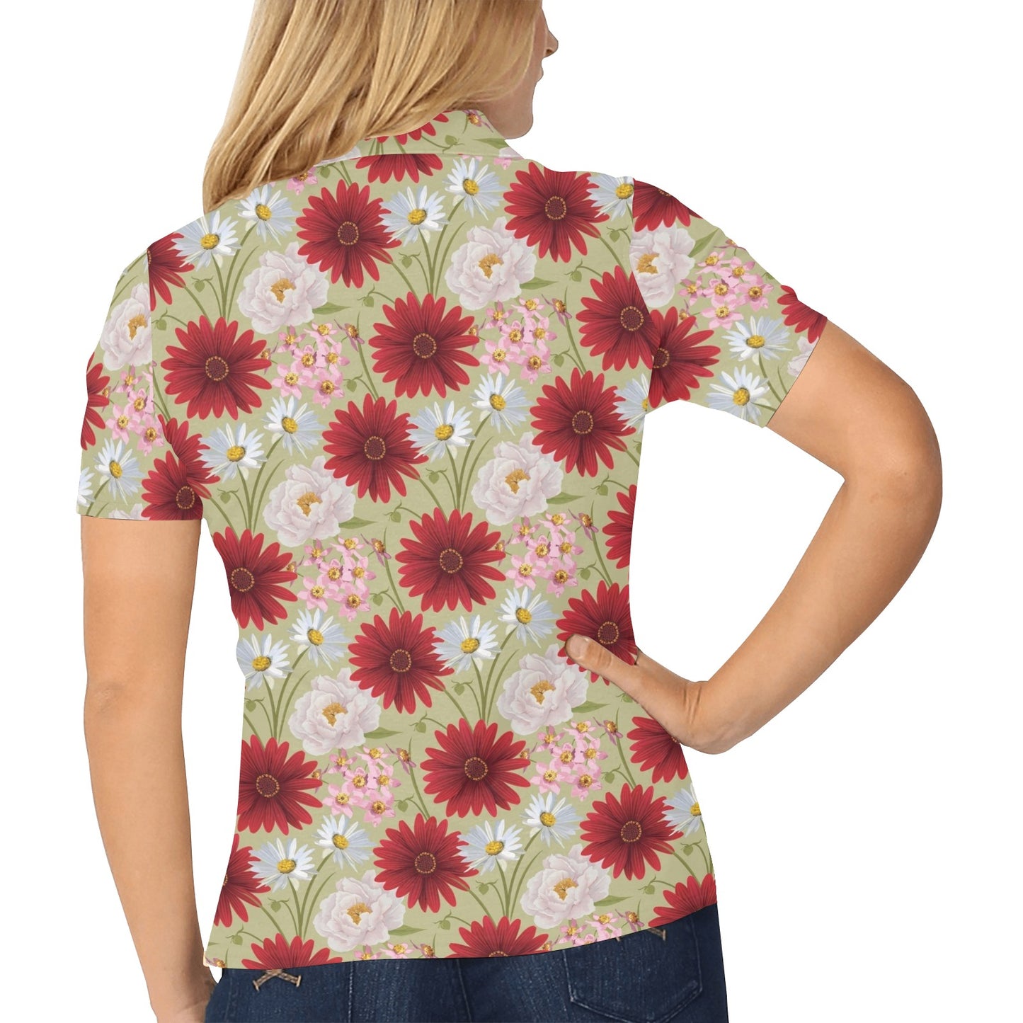 Gerberas Pattern Print Design GB07 Women's Polo Shirt