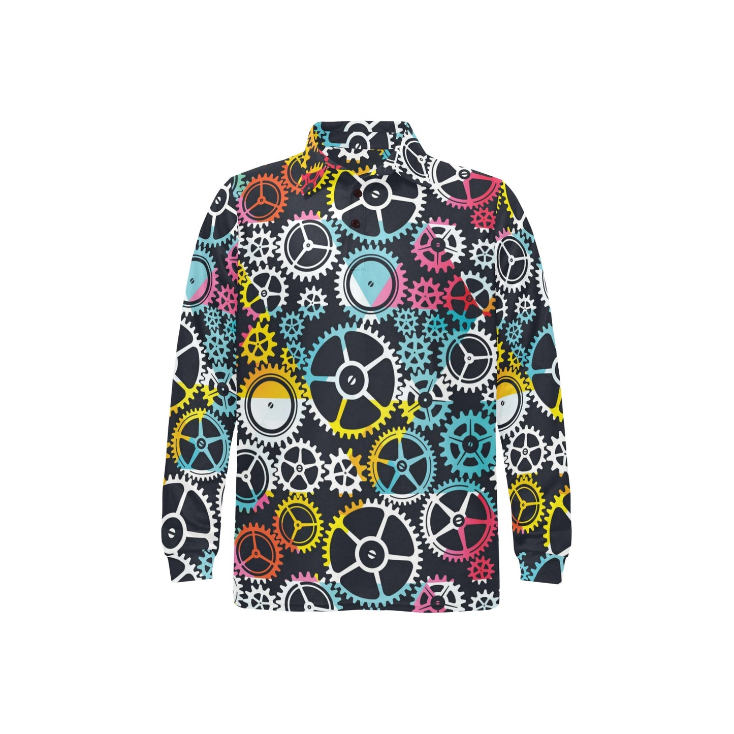 Mechanic Pattern Print Design 02 Long Sleeve Polo Shirt For Men's