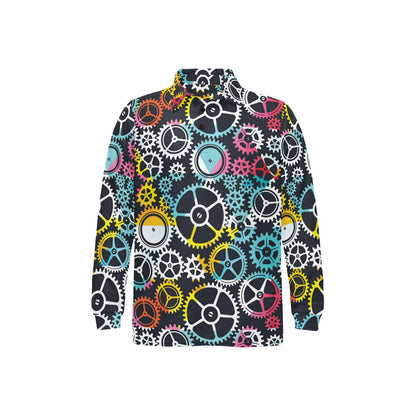 Mechanic Pattern Print Design 02 Long Sleeve Polo Shirt For Men's