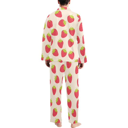 Strawberry Pattern Print Design SB02 Men's Long Pajama Set