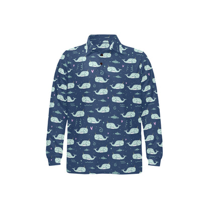 Narwhal Design Print Long Sleeve Polo Shirt For Men's